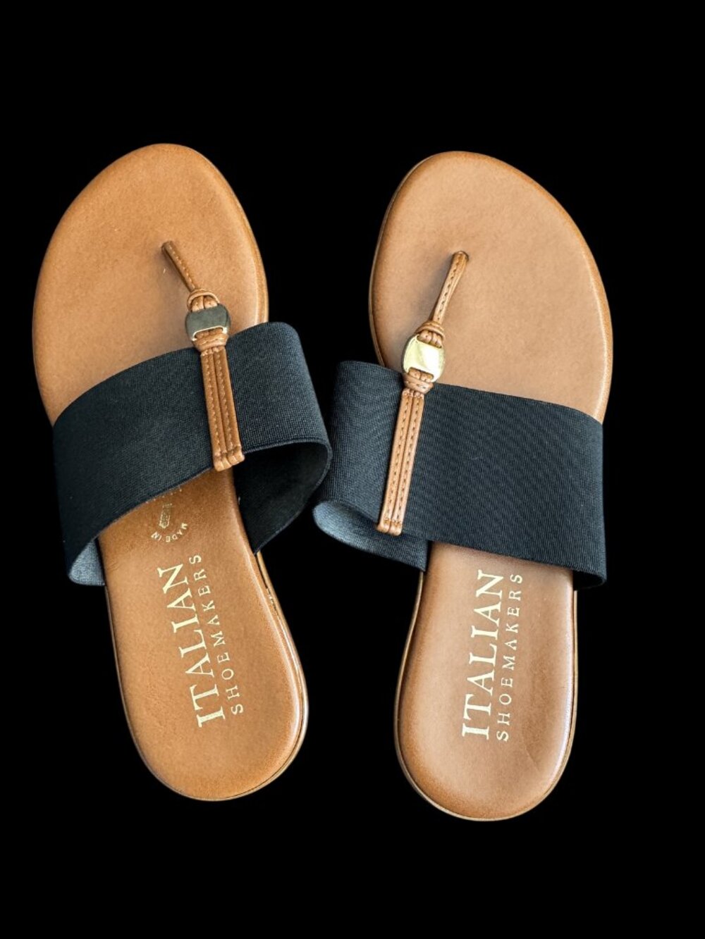 Italian Shoemakers Size 8.5 Elastic Strap Thong Sandals with Gold Hardware